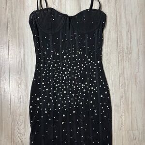 White Fox Boutique Black Mini Dress with Silver Details